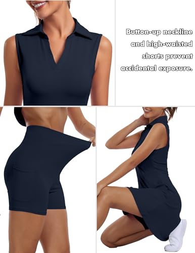 Women's Golf Tennis Dress V-Neck with Shorts and Pocket Workout Athletic Dresses3