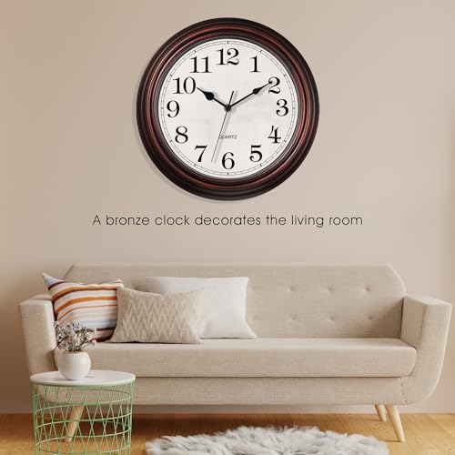 Image of Wall Clock, 12 Inch Vintage Retro Silent Quality Wall Clocks Battery Operated Non-Ticking, Round Decorative Kitchen Home Office Bedroom Living Room(Bronze)