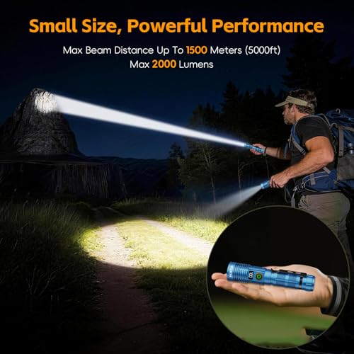 Lampe torche rechargeable bleu LED étanche et puissante pour bivouac