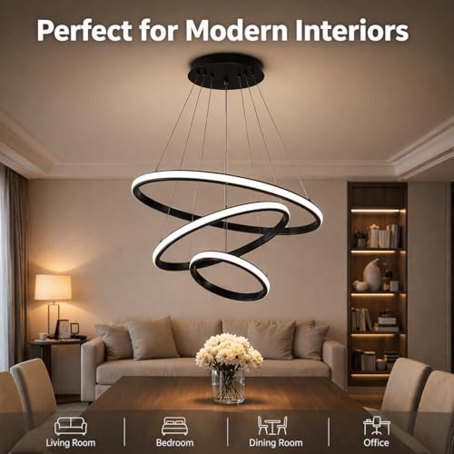 Image of Dreamie Mordern Led Chandelier Lights for Ceiling Size 600 Mm | Hanging Decoration Light for Living Room /Dinning Table /Office /Restaurant | Jhumar for Hall Decor | Colour Black