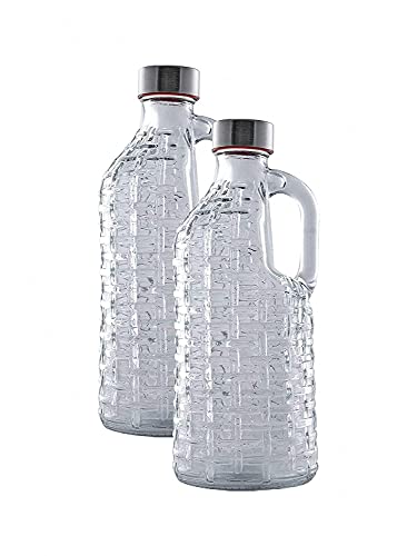 Image of Clear Glass Milk & Water Bottle with Leak Proof Lid, Airtight Juice Container /Pitcher for Refrigerator, Set of 2, 1 litre