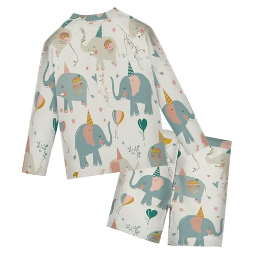 Birthday Elephant Boys Swimsuit Rash Guard Toddler Kids Long Sleeve Swim Shirt and Trunks Swimwear Set 3-10Y2