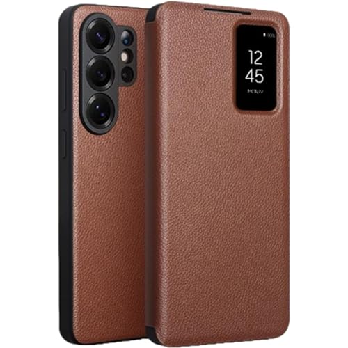 Étui rabat cuir Samsung S26 Ultra coque tpu souple et fine protection marron