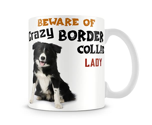 Misaavi Beware of Crazy Border Collie Dog Lady 11oz Ceramic Coffee Mug Gift for Mother Sister Girlfriend Wife Aunty Grandma Birthday Valentine Funny Mug.
