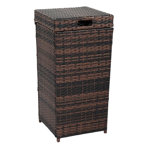 VINGLI Wicker Patio Trash Can, 27 Gallon Rattan Trash Can with Removable Lid, Outdoor Wicker Waste Basket, Wast Container (Brown)