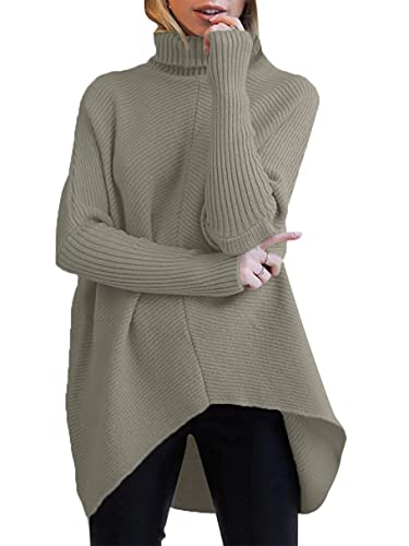 Image of ANRABESS Womens Casual Fall Sweater Turtleneck High Neck Batwing Sleeve Oversized Sweater Dress