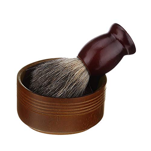 PEMXSWA Shaving Set (Hu Brush + Wooden Bowl) Wet Shaving Brush Classic Wood Comfortable Bowl Mug Men Shave Tool 2pcs/Set Brown One Size