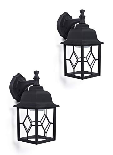 CORAMDEO Outdoor LED Square Wall Sconce Light for Porch, Patio, Deck, Wet Location, Built in LED gives 100W of light from 11W of power, 1000 Lumens, 3K, Durable Cast Aluminum with Black Finish 2 PACK