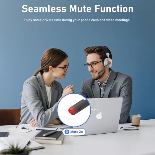 Wireless Headset, Bluetooth Headset with Microphone, AI Noise Canceling Mic & USB Dongle, 40 Hrs Working Time V5.3 Wireless Headphones with Mic Mute for PC/Laptop/Office/Call Center/Zoom/Home/Phone - Thumbnail 4
