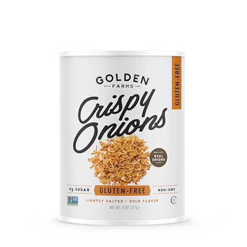 Golden Farms Organic Crispy Fried Onions - Kosher, Vegan, NON-GMO, Gluten Free - 16 Oz (Two Pack, 8oz each) Great on Salads, Burgers and Green Bean Casseroles