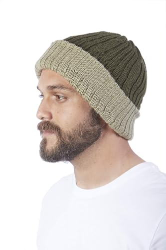RAYMIS Reversible Alpaca Wool Hat | Warm & Soft Peruvian Unisex Beanie | Alpaca Clothing & Peruvian Products | Wool Beanies for Men Green/Green