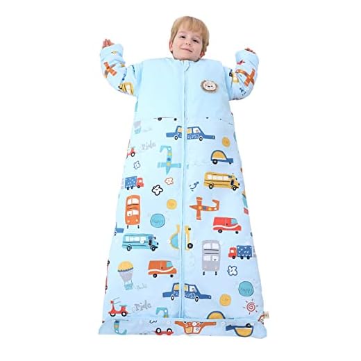 Chilsuessy Winter 2.5 Tog Kinder Schlafsack mit abnehmbaren Ärmeln Baby Schlafsack Bio Baumwolle Ganzjahres Schlafsack für Jungen und Mädchen Warm, 2.5 Tog/Bunter Bus, XL (130-150 cm)