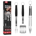 KEYO GRILL Heavy-Duty Stainless Steel Grilling Accessories, Professional Grill Tools Set with Spatula, Fork & Tongs, Ideal BBQ Set Grilling Tools for Outdoor Grill, Gifts for Men Dad