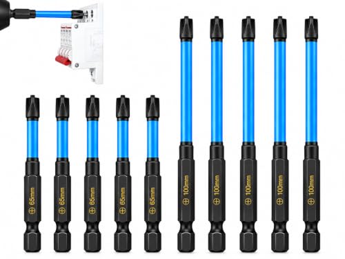 FPH2 Magnetic Screwdriver Bit Set, 65mm/100mm, 1/4 in Hex, 10PCS