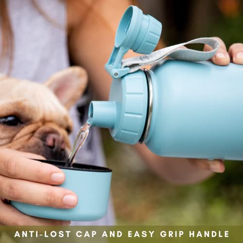 Miracle Pets Portable Dog Water Bottle With Bowl Attached, 32Oz Insulated Stainless Steel Water Bottles For Sports, Hiking, Easy Handle, Dog Travel Accesories, Portable Dog Bowl (Misty Rose) #TOP6