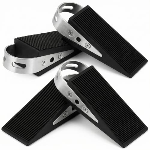 QWORK® Lot de 4 cales de porte en caoutchouc, cales de butée de porte robustes, base antidérapante, noir, adaptées aux portes lourdes, aux portes en verre,...