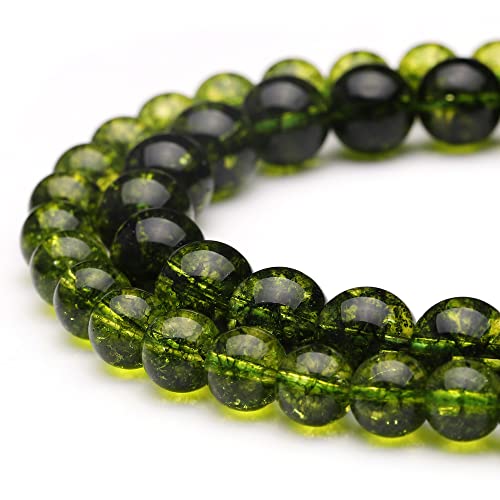 Youngbling Natural Crystal Beads for Jewelry Making,10mm Peridot Polished Round Smooth Stone Beads for Bracelet Necklace 15 Inch