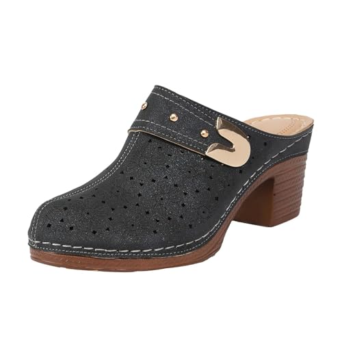 Heels Mules for Women 2025 Hollow Closed Toe Chunky Heels Sandals Comfortable Dressy Backless Sandals Slip On Slippers Party Shoes