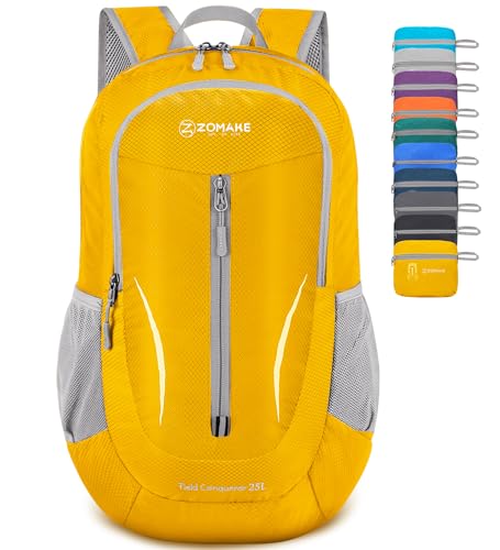 Image of ZOMAKE Ultra Lightweight Packable Backpack 25L, Foldable Hiking Backpacks Water Resistant Small Folding Daypack for Travel(Yellow)