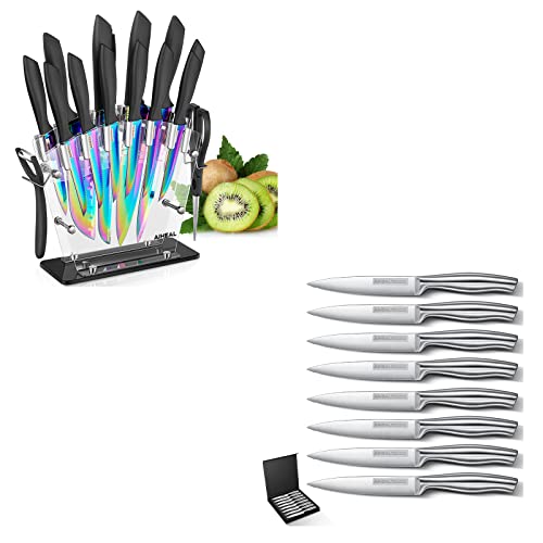 Aiheal Knife Set, 16 Pieces High Carbon Stainless Steel Rainbow Color Kitchen Knife Set, Titanium Coating Blade Steak Knives Set Of 8 With Gift Box #TOP10