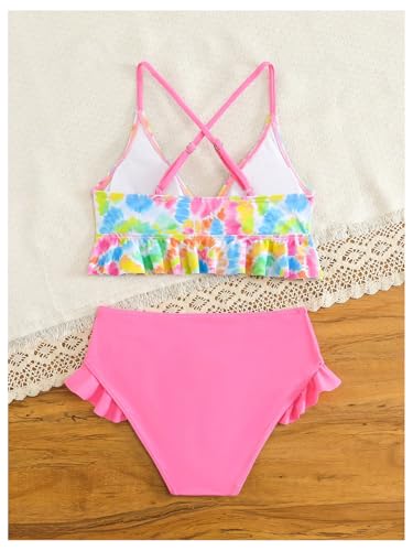 OYOANGLE Girl's Two Piece Swimsuits Cute Tie Dye Criss Cross Bikini Set Ruffle Bathing Suits2
