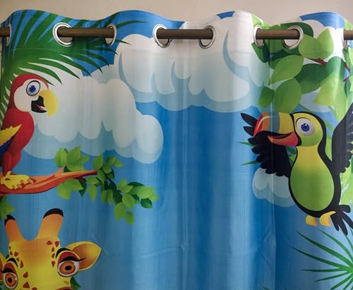 Image of 3D Printed Cartoon Animals Window Curtains for Kids Room, Decorative Long Door parde for School, 4x9 feet, Pack of 2 pcs