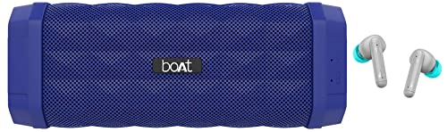Image of boAt Airdopes 141 True Wireless in Ear Earbuds with mic, 42H Playtime & Stone 650 10W Bluetooth Speaker with Upto 7 Hours Playback, IPX5 and Integrated Controls (Blue)