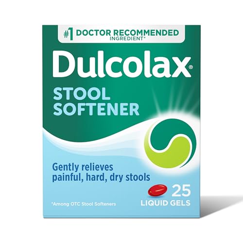 Dulcolax Stool Softener Laxative Liquid Gel Capsules, Gentle Constipation Relief for Hard, Dry Stools, Docusate Sodium 100 mg, 25 Count