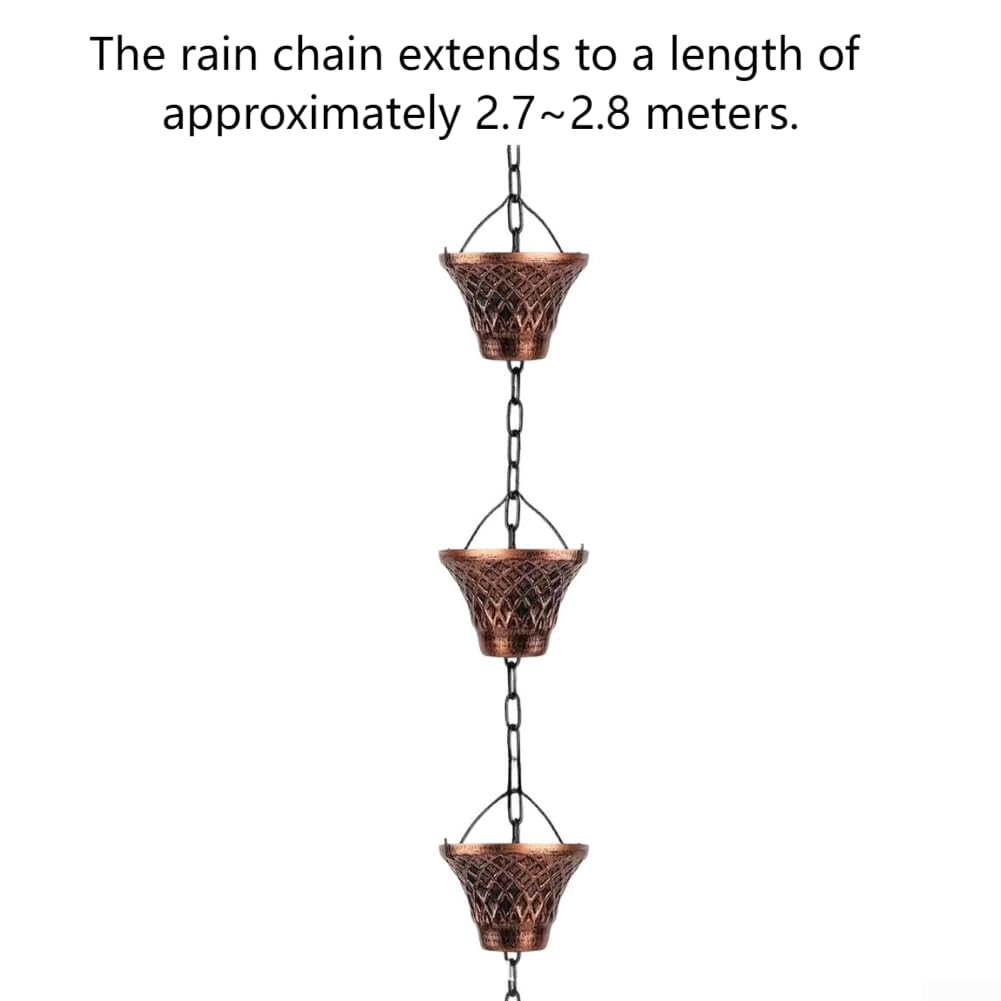 Chaînes de pluie en métal de 2,7 m pour gouttières, décoration extérieure (bronze)