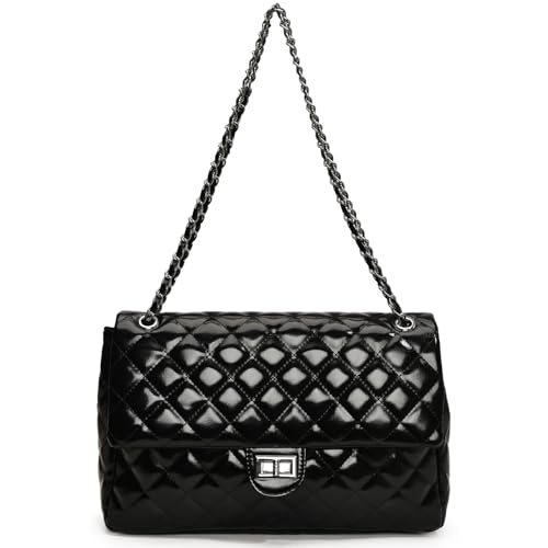 Eslcorri Crossbody Purses for Women Quilted Shoulder Bag Medium Chain Purse Trendy Ladies Handbag PU Leather Pocketbooks