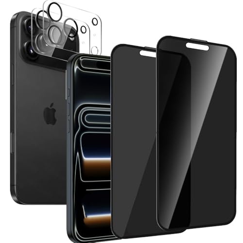 【360°覗き見防止 2+2枚セット】LXBESOS for iPhone 17 Pro Max ガラスフィルム(2枚) + カメラフィルム(2枚) 対応アイフォン 17 Pro Max のぞき見防止 ガラスフィルム 360°覗き見防止 上下左右 プライバ