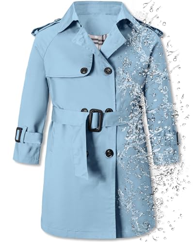 Image of Betusline Boys Waterproof Trench Coat Double Breasted Classic Belted Outwear Jacket Dress Coats