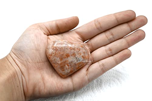 Image of Crystal Heaven Certified Sunstone Crystal Heart Palm Pebbles Stones For Anxiety Stress Relief Massage - Aaa Grade Original Healing Gemstone Agate Heart Palm Stone For Yoga Meditation Spiritual