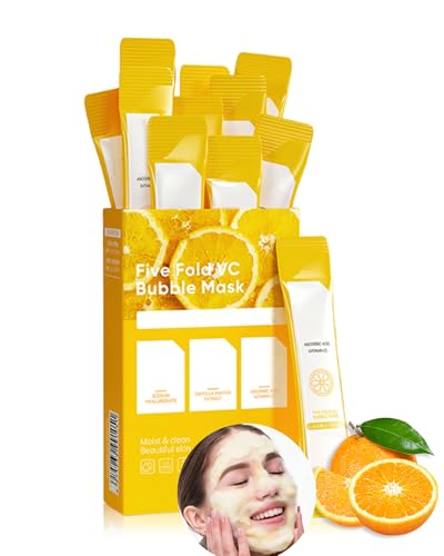 Five Fold VC Bubble Mask,Blackhead Remover Purifying Masque,Porenreiniger Rost,Gesichtsmaske Frauen et Männer,Centella Asiatica and Niacinamide, Hydrate Mejora Rough Skin, Smooth Complexion, 12pcs