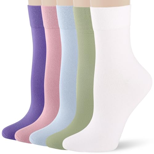 Image of FGZ Women's Crew Socks 5 Pairs Soft Combed Cotton,Breathable Everyday Casual Socks for Women