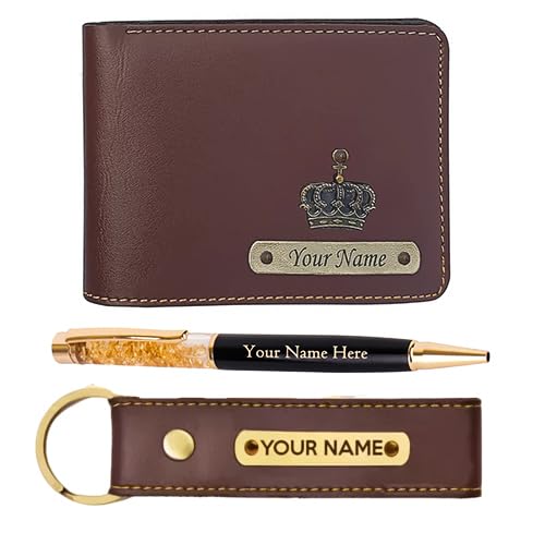 Personalized Wallet for Men with Pen & Keychain | Custom Name Engraved Black Faux Leather Wallet Combo | Gift for Husband, Father, Brother, Boyfriend (Brown)-image-22