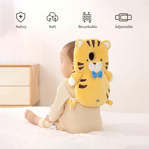 Image of Baby Head Protector Backpack, Toddler Baby Head Protection Backpack with Baby Knee Pads Alarm Function for Walking & Crawling, Soft, Breathable and Wearing Safety Baby Head Protector-Yellow Tiger
