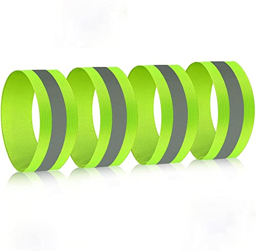 AUMIDY Lot de 4 bandes réfléchissantes, haute visibilité, réglables, sécurité réfléchissante, double bande Velcro verte, bande réfléchissante pour extérieur, course à pied, cyclisme, randonnée Cover
