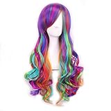 Long Big Wavy Wigs Gothic Lolita Cosplay Curly Rainbow Wigs Universal Women Heat Resistant Spiral Colorful Hair for Halloween Custom Cosplay Party Wig