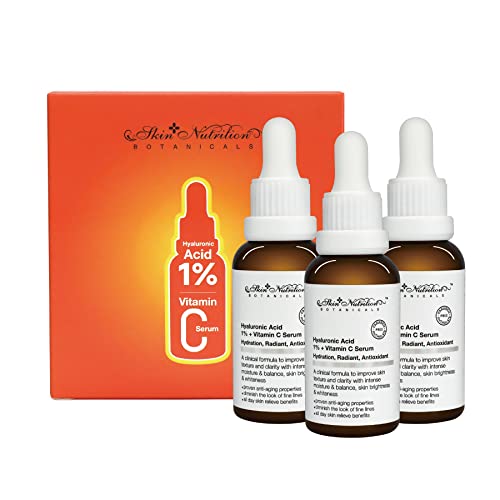 SKIN NUTRITION BOTANICALS Vitamin C Serum for Face Anti Aging Serum with Hyaluronic Acid, Organic Aloe Vera and Jojoba Oil, Hydrating & Brightening Serum for Dark Spots, Fine Lines and Wrinkles,3 fl oz