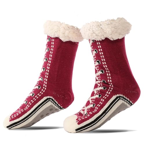 Ultra-Thick Cashmere Slipper Home Socks, on-Slip Fluffy Warm Winter Socksn with Silicone Grips