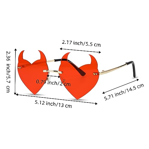 Rimless Devil Horns Heart Sunglasses For Women Devil Heart Sunglasses Funny Halloween Glasses Punk Rock Horn Glass2