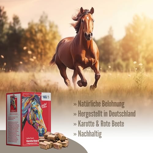 HAPPY HORSE Lecker Snack Karotte Rote Beete | 800 g | Pferdeleckerlis mit Magnesium & Selen für Muskelaufbau & Regeneration | Glutenfrei & magenfreundlich | Pferde Leckerlies mit Gemüse & Kräutern
