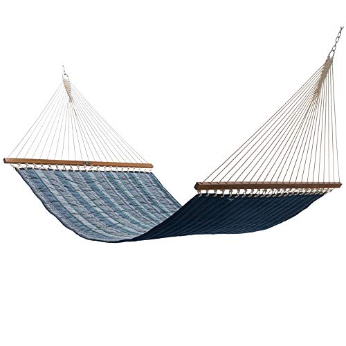 Original Pawleys Island Large Trusted Coast Sunbrella Quilted Hammock 13 ft. x 55 in. 2-Person 450 lb Capacity Oak Spreader Bar Handcrafted in the USA