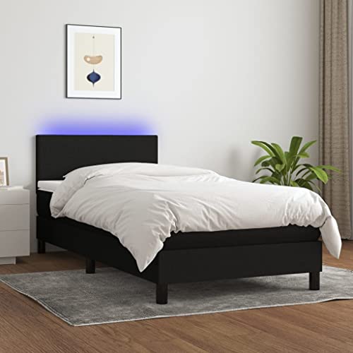 Sommier tapissier avec matelas intégré à ressorts ensachés et tête de lit réglable, cadre de lit 90x200 cm avec bande LED couleur surmatelas, literie complète...