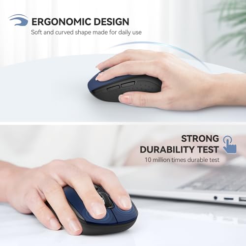 Image of TECKNET 2-in-1 Bluetooth Mouse (BT 5.0 /3.0+2.4Ghz), 6-Level 4000 DPI-Black | BT 5.0 /3.0 & 2.4G wireless mouse with 4000 DPI, silent clicks, ergonomic design, and USB receiver for laptop and PC.