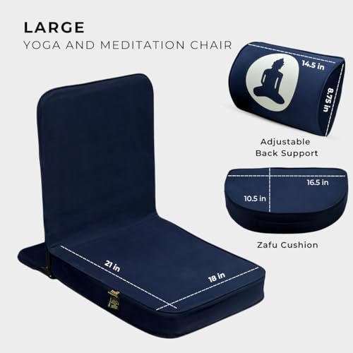 Image of Friends Of Meditation 4-in-1 Folding Buddha Chair - Ergonomic Yoga Seat with Half-Moon Zafu, Detachable Lumbar Support & Carry Case - Navy Blue