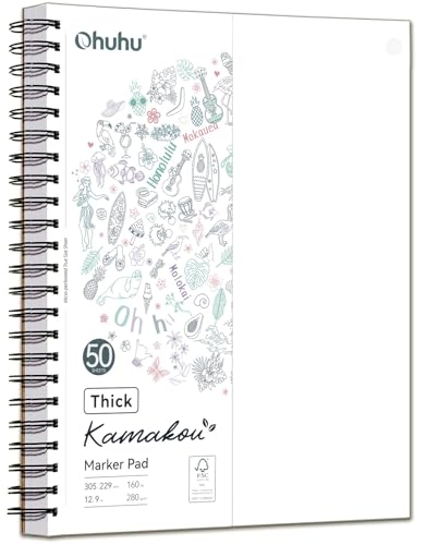 Ohuhu Double-Sided Marker Pad Art Sketchbook Bleedproof - 9x12 Large Paper Size - 160 LB/280 GSM Heavyweight Smooth Drawing Paper - 50 Sheets/100 Pages - Spiral-Bound Sketch Book for Alcohol Markers