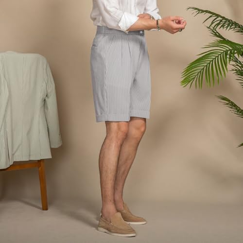 Mens Summer Seersucker Shorts Striped Slim Fit Flat Front Walk Short Pants Sear Sucker Suit Flat Front Shorts4