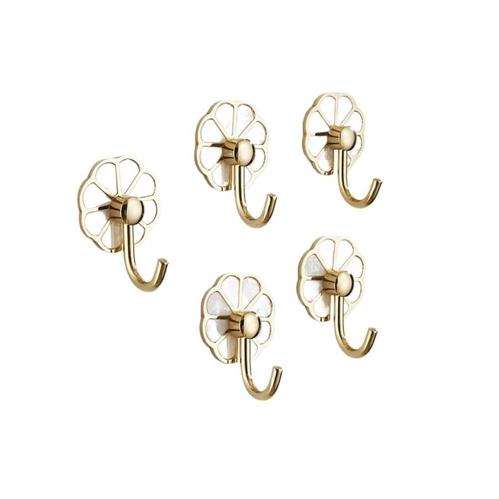 Perchero de Pared 5 Ganchos metálicos sin Perforaciones for Abrigos, Multiusos, for Llaves, Toallas, Bolsos, Tazas y Sombreros. Colgador de Pared para Ropa(Gold)